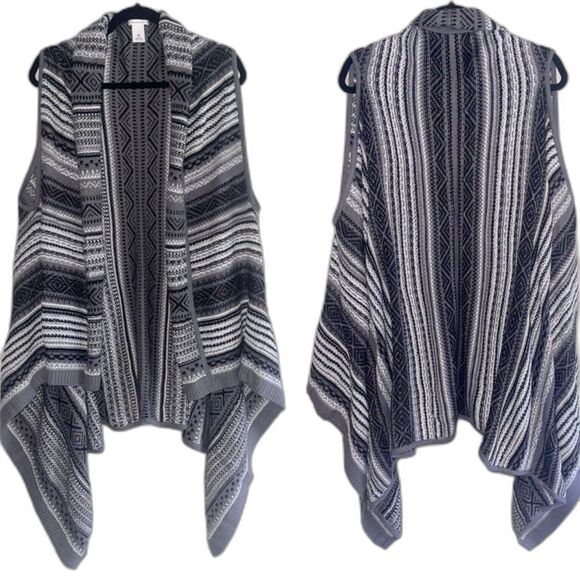 Westbound Boho Western Cardigan XL Womens Draped Sleeveless Striped Black White - Picture 2 of 9